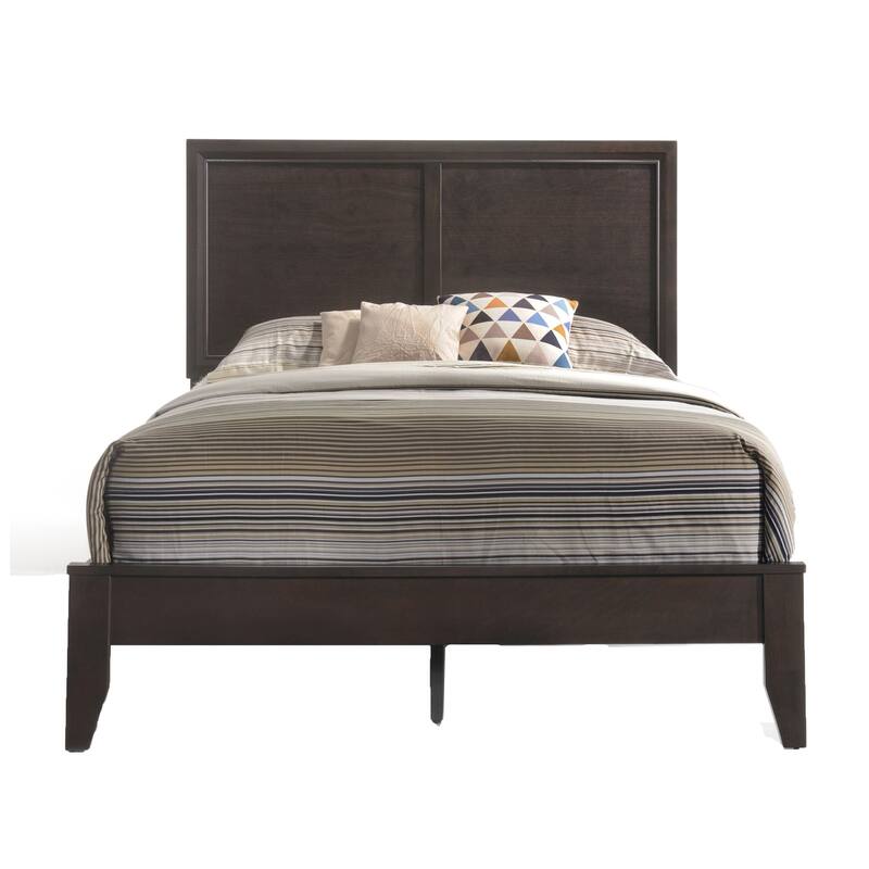 Classic Espresso Panel Bed with Wooden Headboard and Tapered Legs