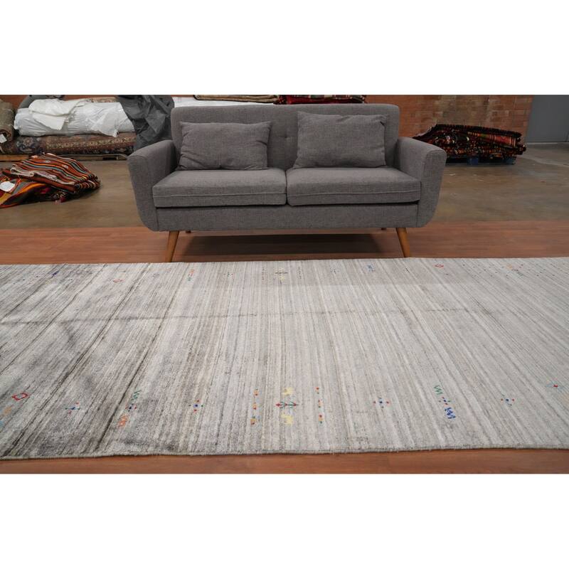 Hand Knotted Oriental Viscose Silk Carpet Tribal Animal Pictorial Greys & Charcoal Gabbeh Area Rug - 11' 8'' X 4' 11''