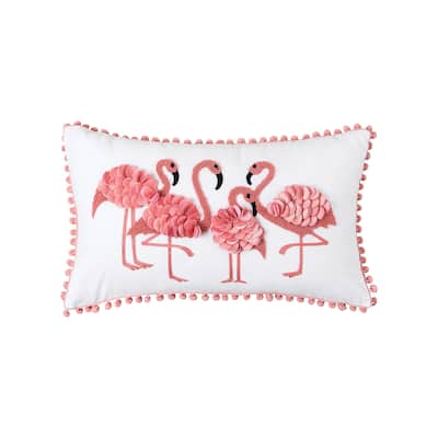Flamingo Friends Dimensional Throw Pillow with Pom Poms