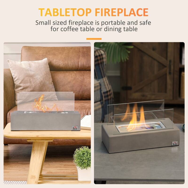 HOMCOM Tabletop Fireplace, 13" Concrete Alcohol Fireplace for Indoor and Outdoor, 0.04 Gal Max 195 Sq. Ft.
