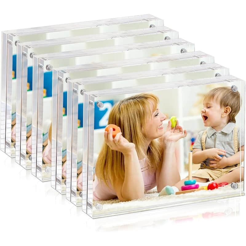 BP4U 4x6 Acrylic Picture Frames, Tabletop Magnetic Freestanding Photo Frames for Hoem/Office Desktop Display - 6-Pack