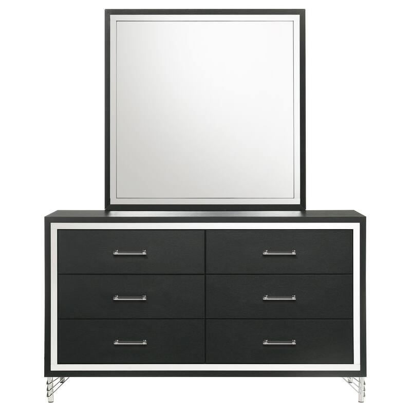 Jenny Wide Dresser with Mirror, Retro Modern Chrome Legs, Black