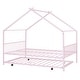 preview thumbnail 38 of 47, Full Size Metal House Bed with Trundle and Roof for Kids, Boys and Girls, Bedroom