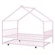 preview thumbnail 28 of 62, Twin/Full Size Metal Platform Bed Frame with Twin Size Trundle, Kids House Bed with Headboard and Footboard