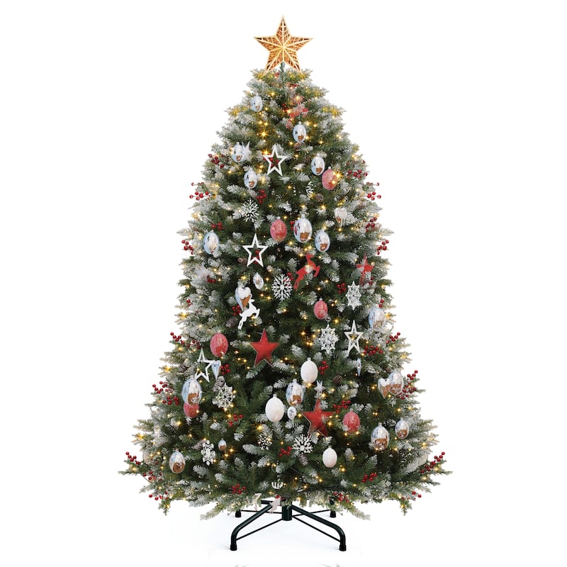 6/7.5FT Prelit Frosted Green Christmas Tree with Remote