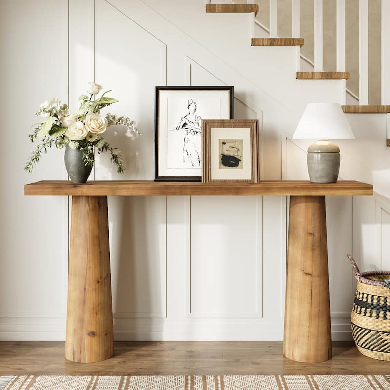 63" Solid Wood Console Table Rectangular Long Sofa Table for Entryway, Hallway, Living Room & Entrance - Bown