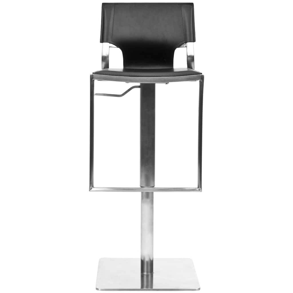SAFAVIEH 22.4-31.5-inch Deco Black Leather Seat Stainless Steel Adjustable Bar Stool - 17"W x 16"D x 34"H
