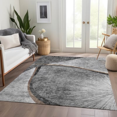Machine Washable Indoor/ Outdoor Chantille Abstract Rug