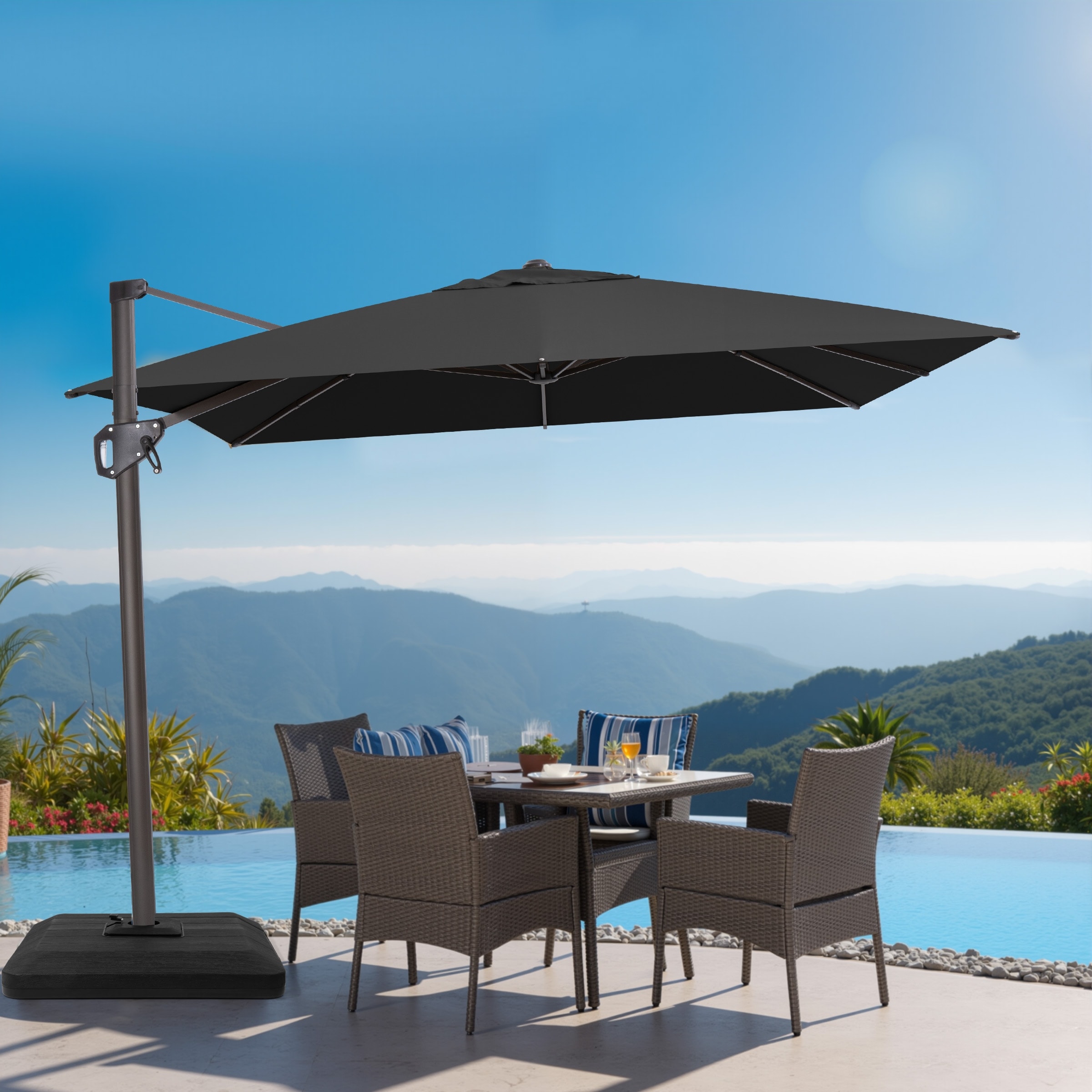 9 x 11 patio umbrella PURPLE LEAF Cantilever 9' 11.5' Rectangle 360 Rotation Grey 33.46 inches long x 33.46 inches wide x 7.87 inches high 9 x 11 FT Outdoor