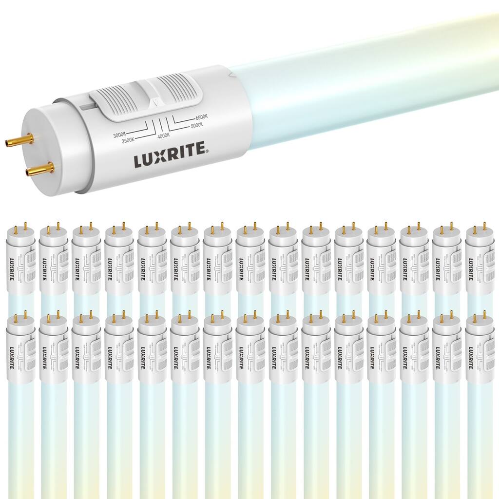 LUXRITE 4FT T8 LED Tube Light, Type A+B, 18W=32W 2340 Lumens 5CCT Ballast Compatible or Bypass UL & DLC Listed 30 Pack
