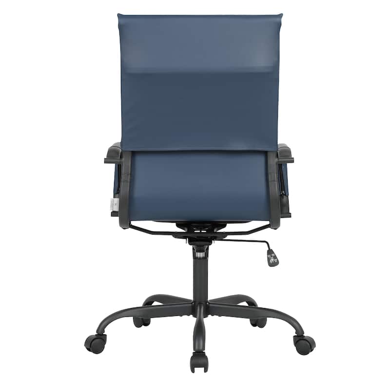 Harris Ribbed Leather Adjustable High-Back Desk Computer Swivel Office Chair in Black Metal Frame for Home Conference