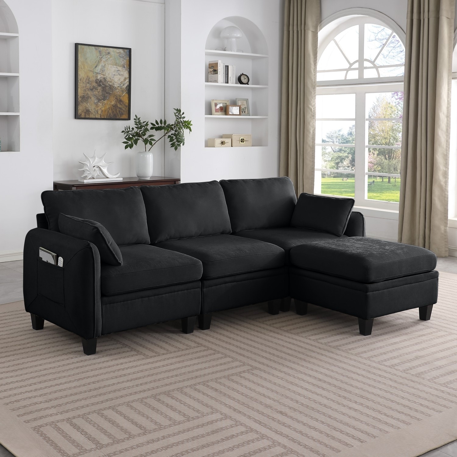 85'' Chenille L-Shaped Modular Sectional Sofa with Storage Ottoman