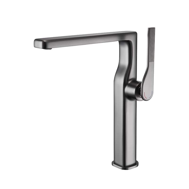 10-1/4"H Solid Brass Single-handle Bathroom Sink Faucet Optional Drain Assembly - No drain - Gun Gray