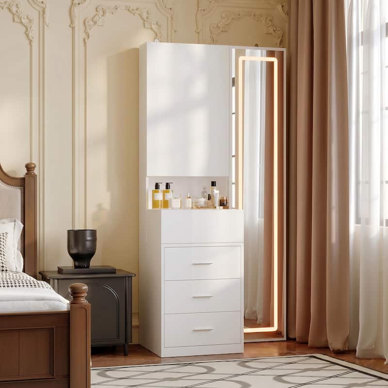 modern dressing table with full length mirror White Vanity Desk with Full Length Mirror and Lights Mirror Makeup Vanity  Table with 2 Large Storage Drawers Dressing Table for Bedroom with Power  Outlet,Charging Station,Hooks Hidden,Shelves,White