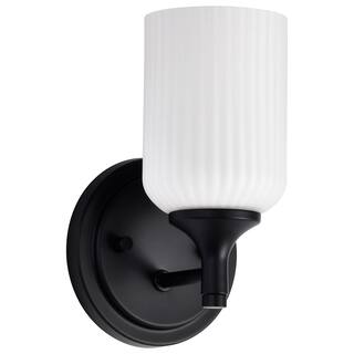 Solara 1 Light Wall Sconce Matte Black Finish Frosted Ribbed Glass - Matte Black