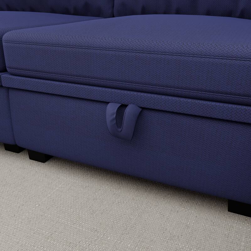 6-Seat U-Shaped Modular Reversible Sectional Sofa with Storage Ottoman - Navy