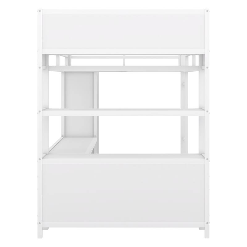 Full Size Metal Loft Bed with L-Shaped Desk, Built-in Wardrobe, Storage Shelves & Cubes