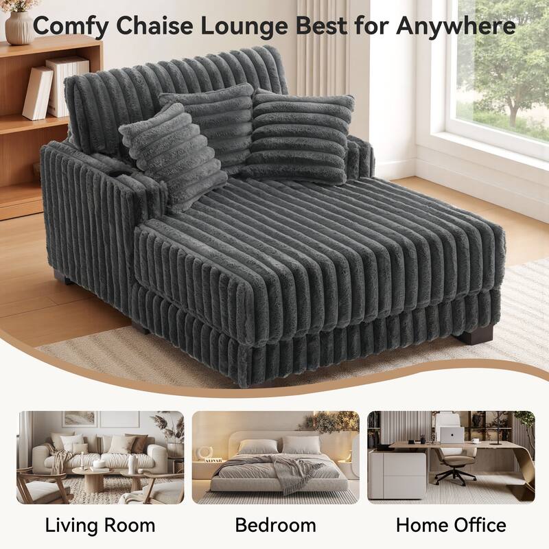 2-Piece Flannel Chaise Lounge Sofa Bed Set with Cup Holder