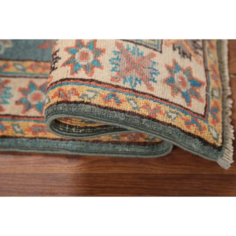 Geometric Kazak Accent Rug Hand-Knotted Wool Carpet - 2'1"x 2'10"