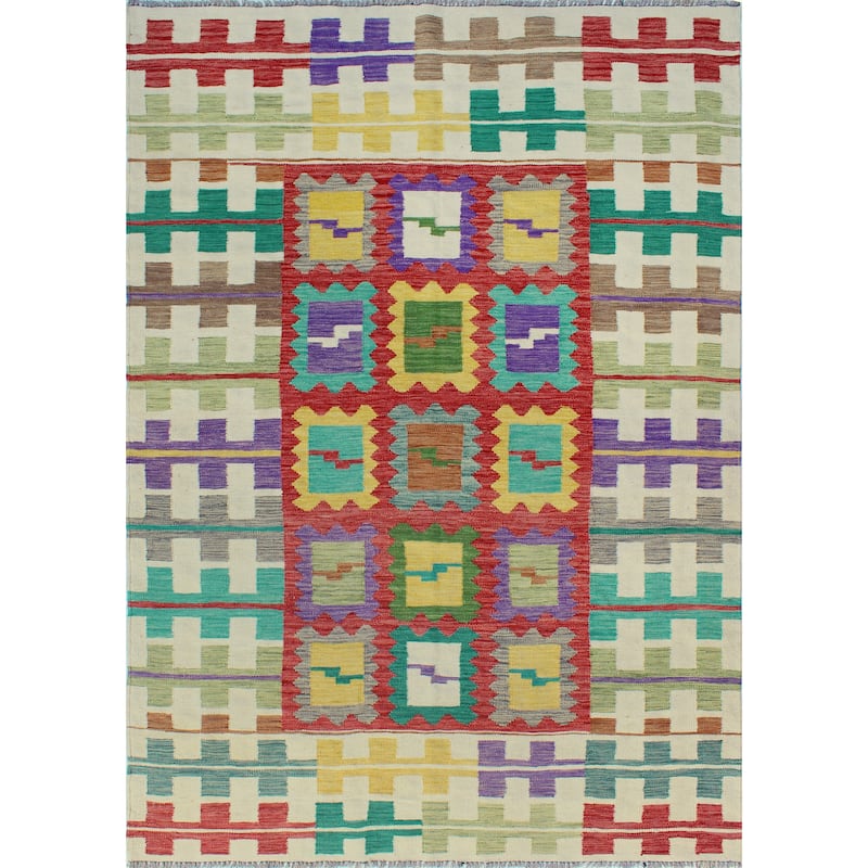 Modern Flatweave Lang Red/Ivory Rug - 5'6" x 8'2"
