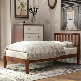 Twin Wood Platform Bed with Headboard and Solid Slat Support for Stable and Stylish Bedroom Setup