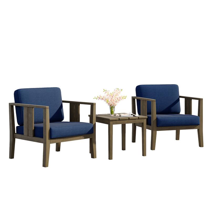 Uixe 3-piece Teak Solid Wood Outdoor Arm Chairs with Side Table Set