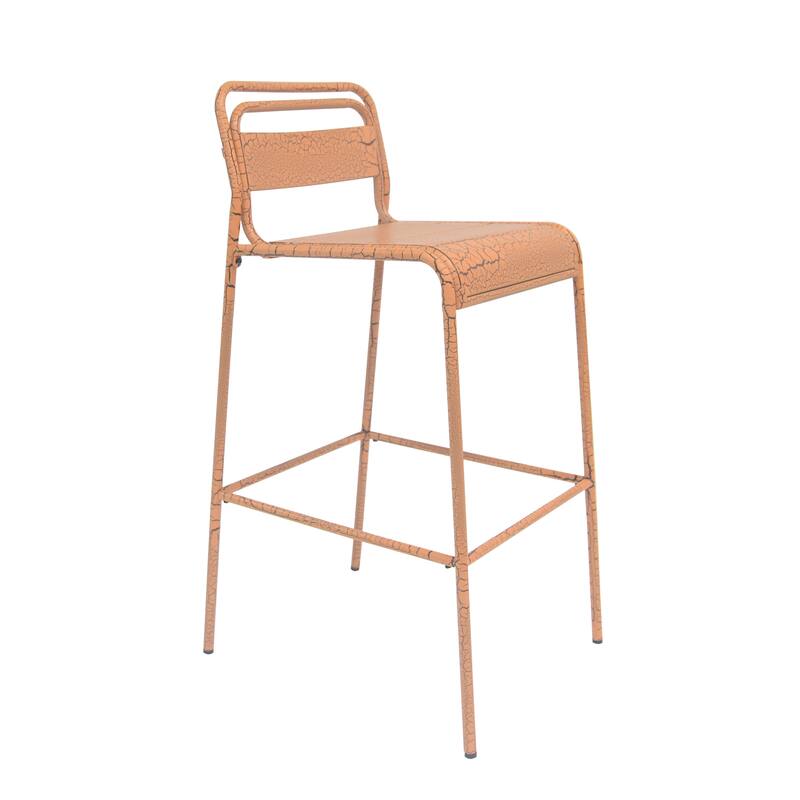 Roomfitters Carmella Outdoor Iron Slat Bar Stool with Matte Crackle Finish, Modern Patio Seating, Set of 2