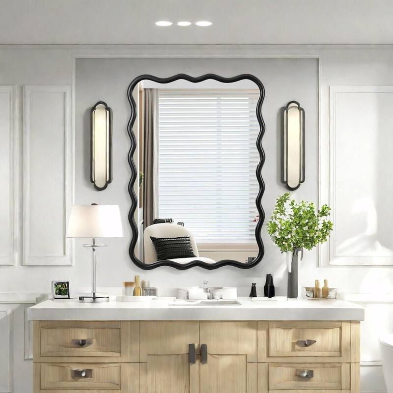 40x28 Inch Solid Wood Wavy Rectangle Mirror