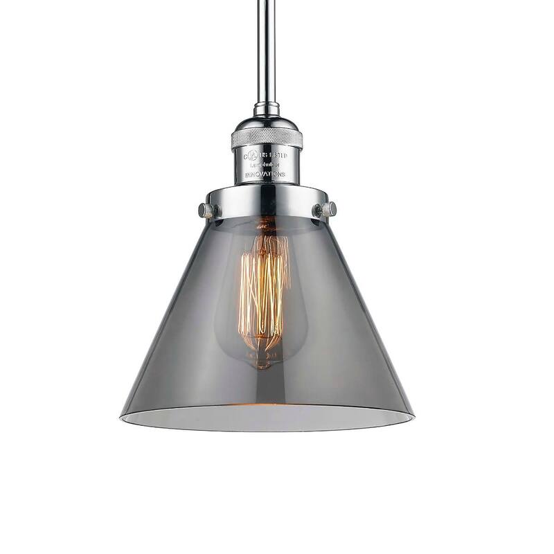 Innovations Lighting Large Cone Single Light 8" Wide Mini Pendant with - Polished Chrome / Smoked