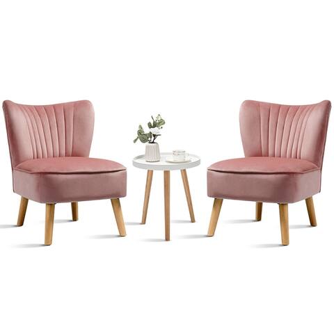 Gymax 3pcs Accent Chair & End Table Set 2pcs Armless Velvet Sofa & - See Details