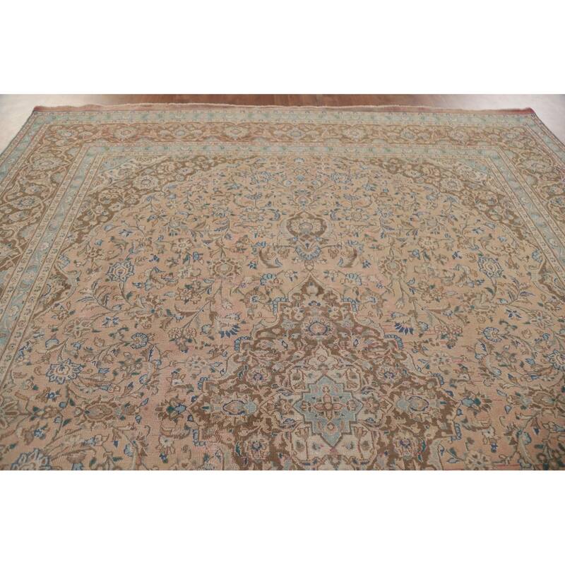 Hand Knotted Oriental 100% Wool Carpet Traditional Floral Peach Mashad Area Rug - 12' 6'' X 9' 7''