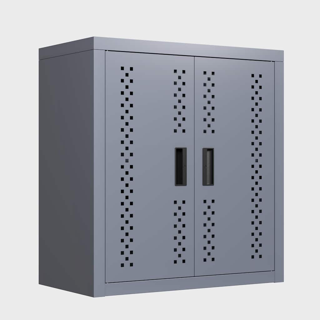 Grey Metal Wall Storage Cabinet with Removable Shelves for Garage Workshop or Kitchen Use - 27.95”L x 13.77”W x 25.98”H