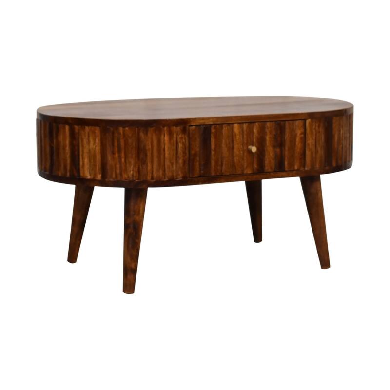 Modern Style Console Table Wood Table Top,Leisure Coffee Table With Storage Space - Brown - Wood