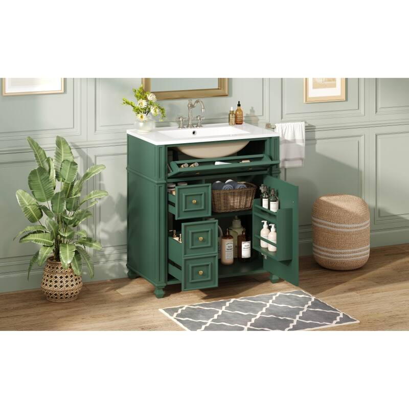 Roomfitters 30 Inch Bathroom Vanity with Ceramic Sink Basin, Soft Close Storage Cabinet & Door Organizer