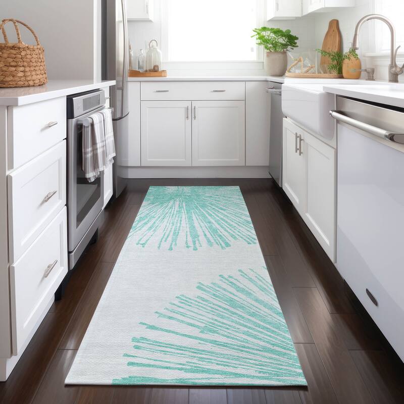 Machine Washable Indoor/ Outdoor Chantille Contemporary Burst Rug - Teal - 2'3" x 7'6"