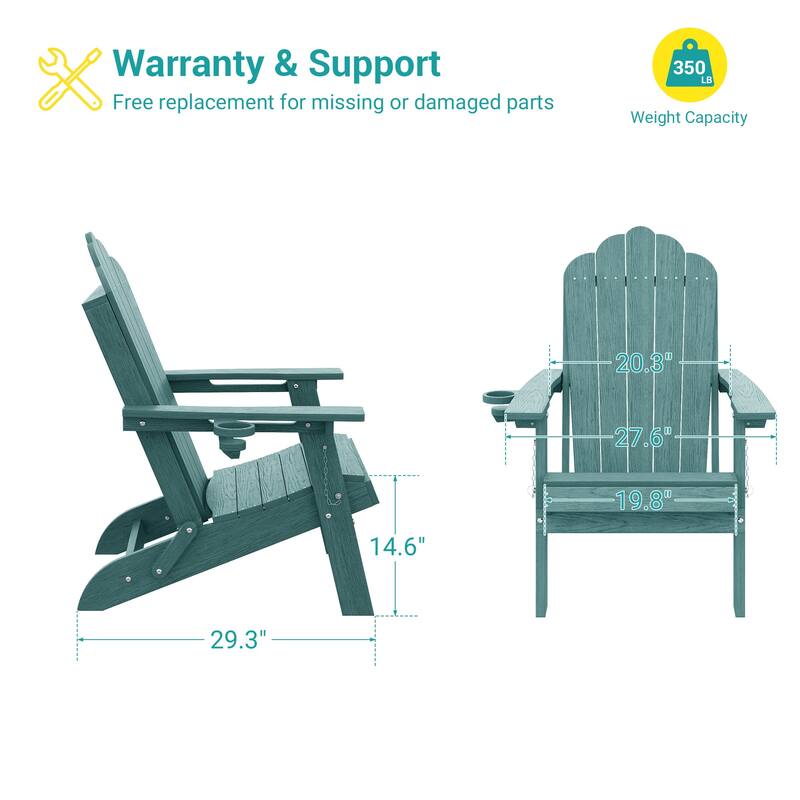 Foldable HDPE Adirondack Chair All-Weather W/ Cup Holder