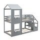 preview thumbnail 3 of 5, Twin Over Twin Bunk Bed with Storage Stairs, Wood Bed with Roof, Window, Guardrail, Ladder