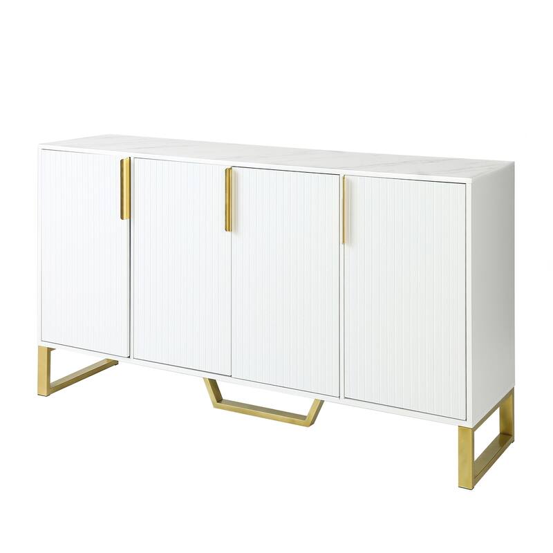 Modern sideboard with Four Doors, Metal handles & Legs and Adjustable Shelves Kitchen Cabinet