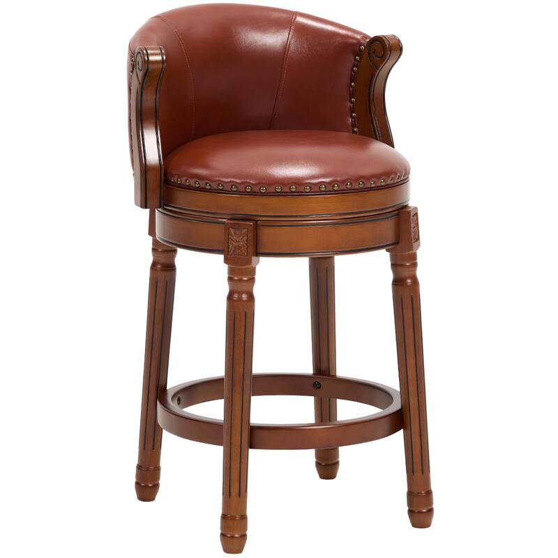Cow top Leather Wooden Bar Stools, 360 Degree Swivel Bar Chair with Backs, Bar height Couner Height Barstools (1pc)