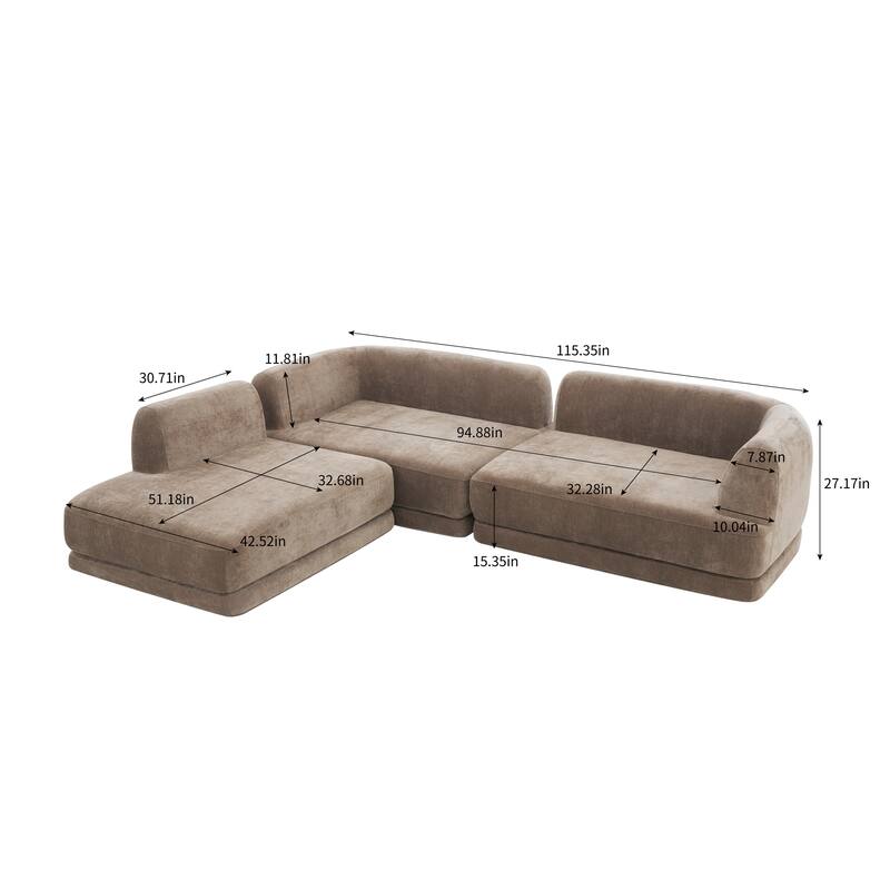 Christopher Knight Home - Modern L-Shaped Sectional Sofa Set & Chaise Lounge, High-Density Compressed Sponge, Fully Assembled
