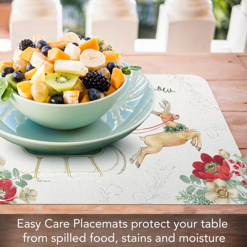 Holiday Traditions 4 Pack Reversible Easy Care Flexible Plastic Placemats Made in The USA BPA Free Easily Wipes Clean