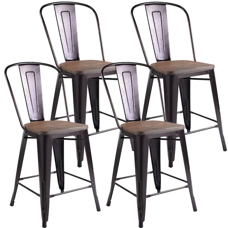 Goplus Copper Set of 4 Metal Wood Counter Stool Dining Kitchen Bar - See Details - Coffee - Set of 4