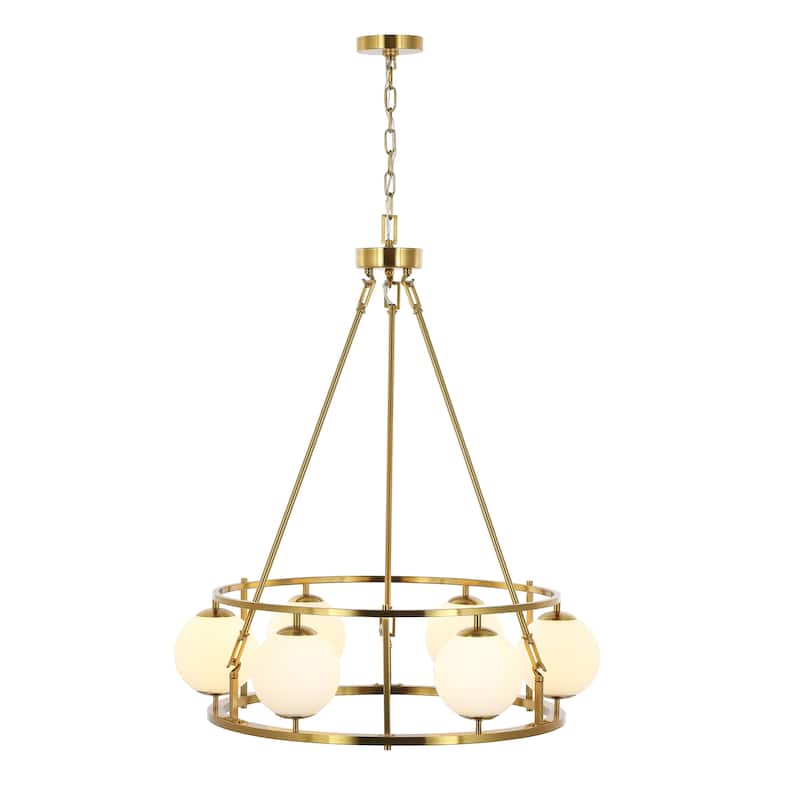 SAFAVIEH Nooria Mid-Century 6-Light Globe Chandelier (LED Bulbs Included) - 30 In. W x 30 In. D x 39.5 In. H - Brass