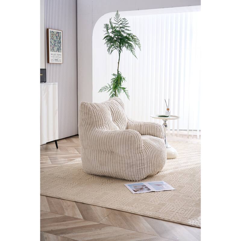 Corduroy Fabric Bean Bag Chair Filled With Memory Sponge - Beige