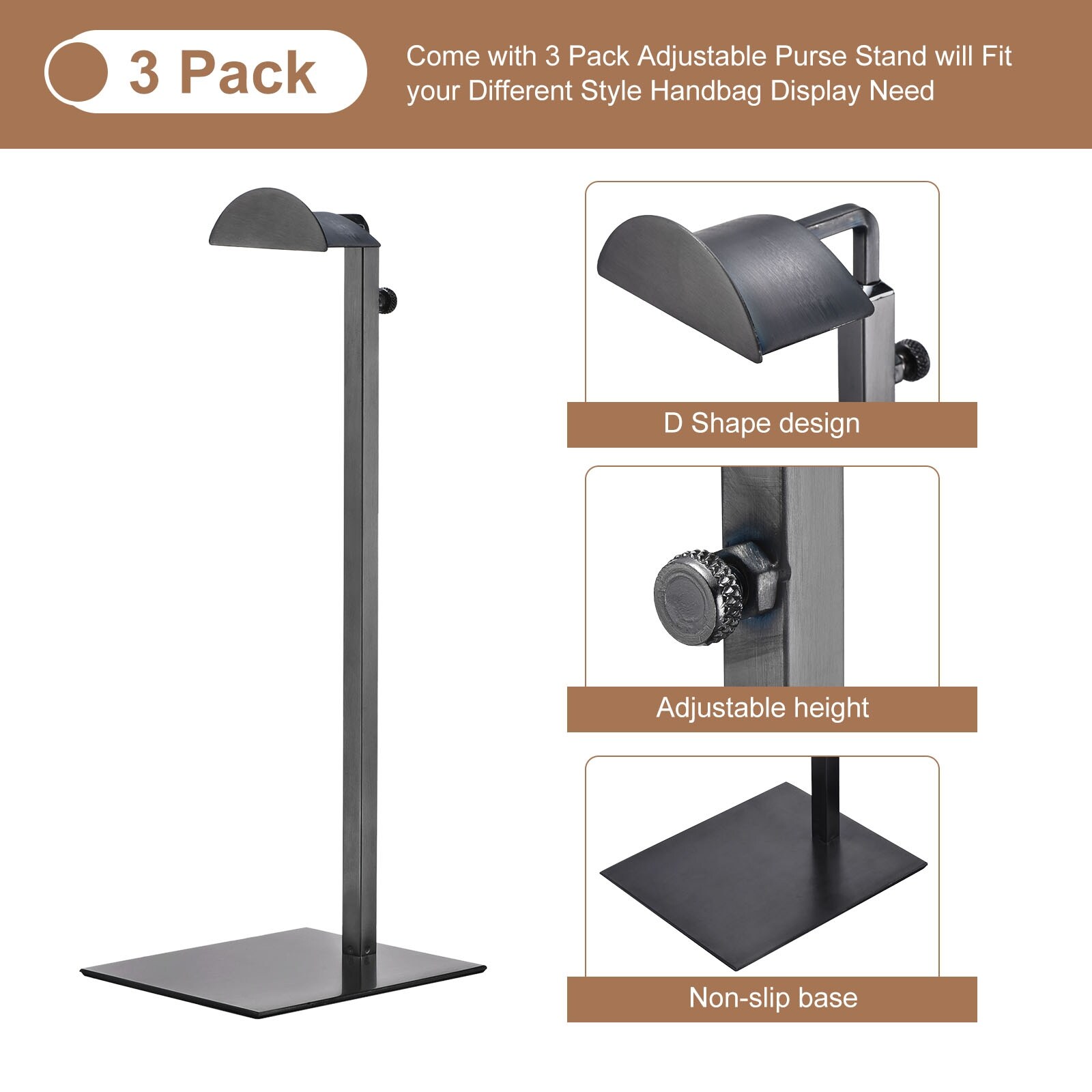Purse Display Stand 2 Pack Adjustable Handbag Rack Tabletop Holder - Black  - Bed Bath & Beyond - 38007754