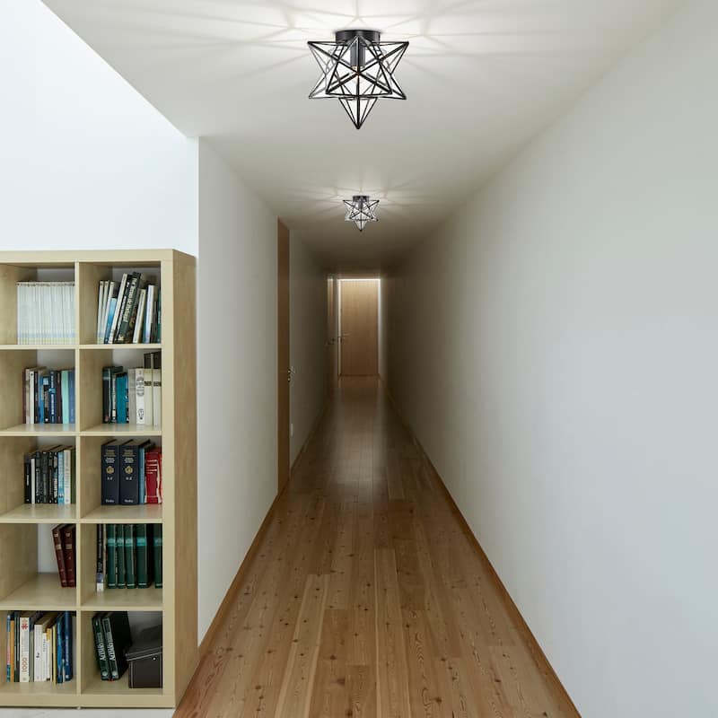 Matte Black Starburst Flushmount Ceiling Lamp with Glass Faces