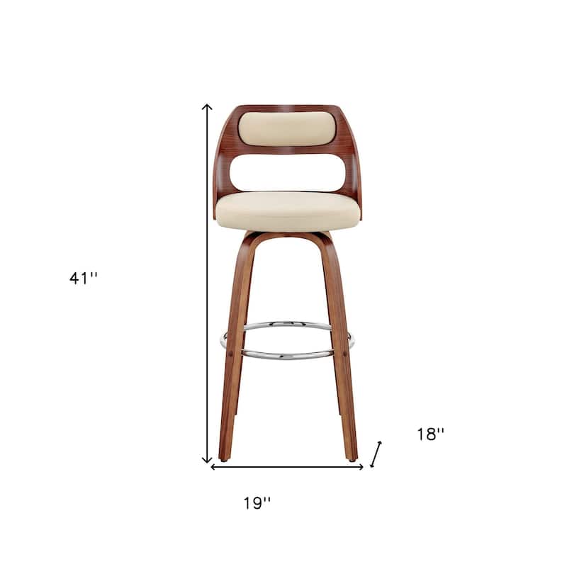 HomeRoots 30" Cream and Brown Faux Leather Swivel Bar Chair
