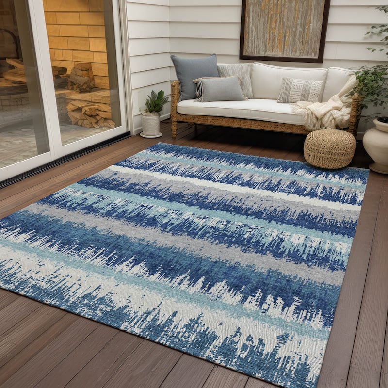 Machine Washable Indoor/ Outdoor Abstract Ombre Chantille Rug - Blue - 8' x 10'