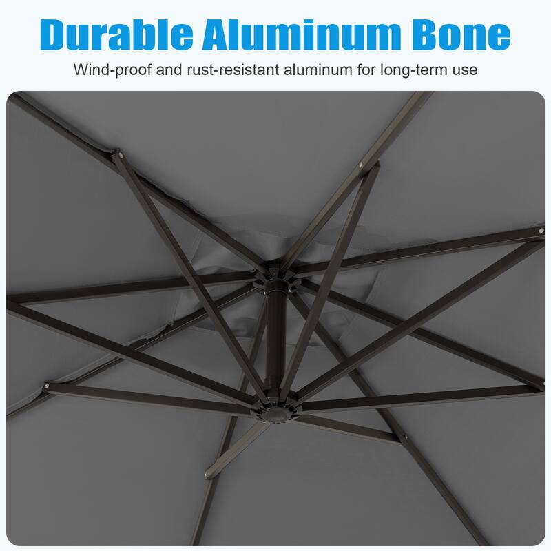 8ft×8ft Square Steel Crank-lift Cantilever Umbrella With Weighted Base