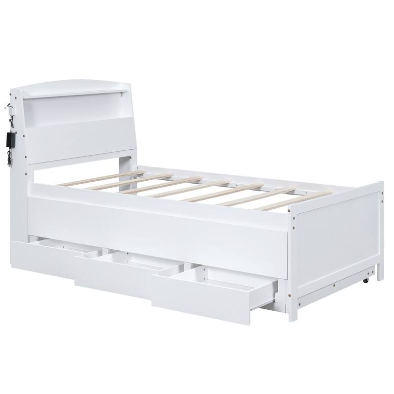 Twin Size Platform Bed with LED Headboard, Twin Trundle, and 3 Drawers